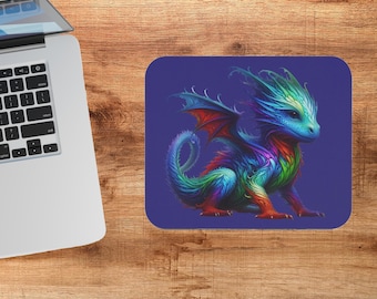 Dragon Mouse Pad, Gaming Assistant, Colorful Office Decor, Rectangle Mousepad, Unique Dragon Gift, Fantasy Art Mouse Mat