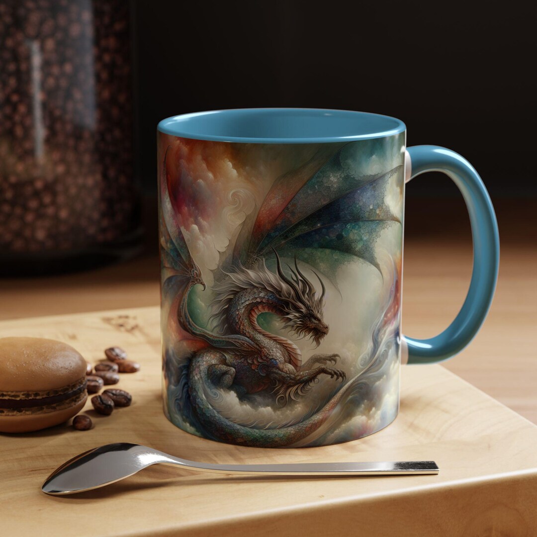 Mythical Dragon Accent Coffee Mug, Watercolor Fantasy Art Cup, Gift for ...