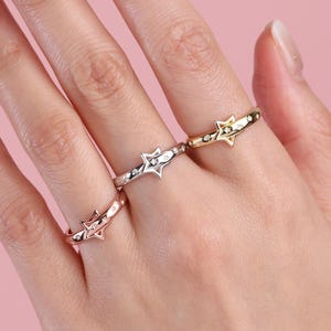 Future Star Ring, 925 Sterling Silver Celestial Starburst Size Adjustable North Star Band Minimalist Stackable Ring Perfect Gift for Her Men