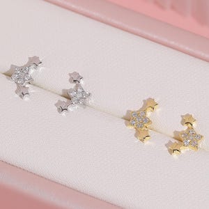 Tiny Star Earrings, S925 Silver & Gold Cute Dainty Bling Mismatched Star Studs Minimalist Celestial Jewelry for Everyday Wear Gift for Women