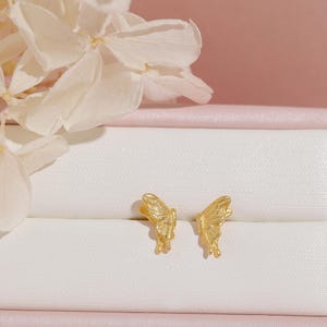 Mini Butterfly Studs Earrings, S925 Silver & Gold Tiny Textured Matte Finish Half Butterfly Wings Dainty Nature-Inspired Studs Gift For Her