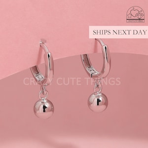 Mini Ball Hoop Earrings, 925 Silver Dainty Simple Dangle Globe Sphere Bead Charm Hypoallergenic Minimalist Unisex Hoops Everyday Style Gift
