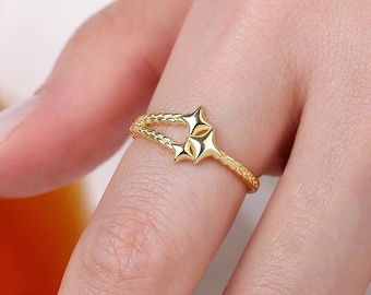 Vergoldeter himmlischer Sternring, Sterlingsilber Nordsternring Starburst größenverstellbar US 6 bis 10 Minimalist Band Perfektes Geschenk für Sie