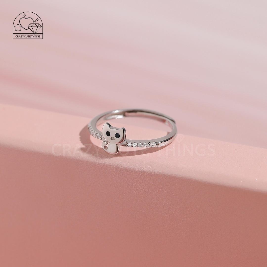 Bague chat mignon, argent S925 et or rose, petit chaton délicat