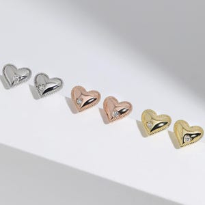 Heart Stud Earrings, 925 Sterling Silver Gold Rose Gold Dainty Puffy Heart Tiny Sweet Love Minimalist Stud Earrings Anniversary Gift for Her