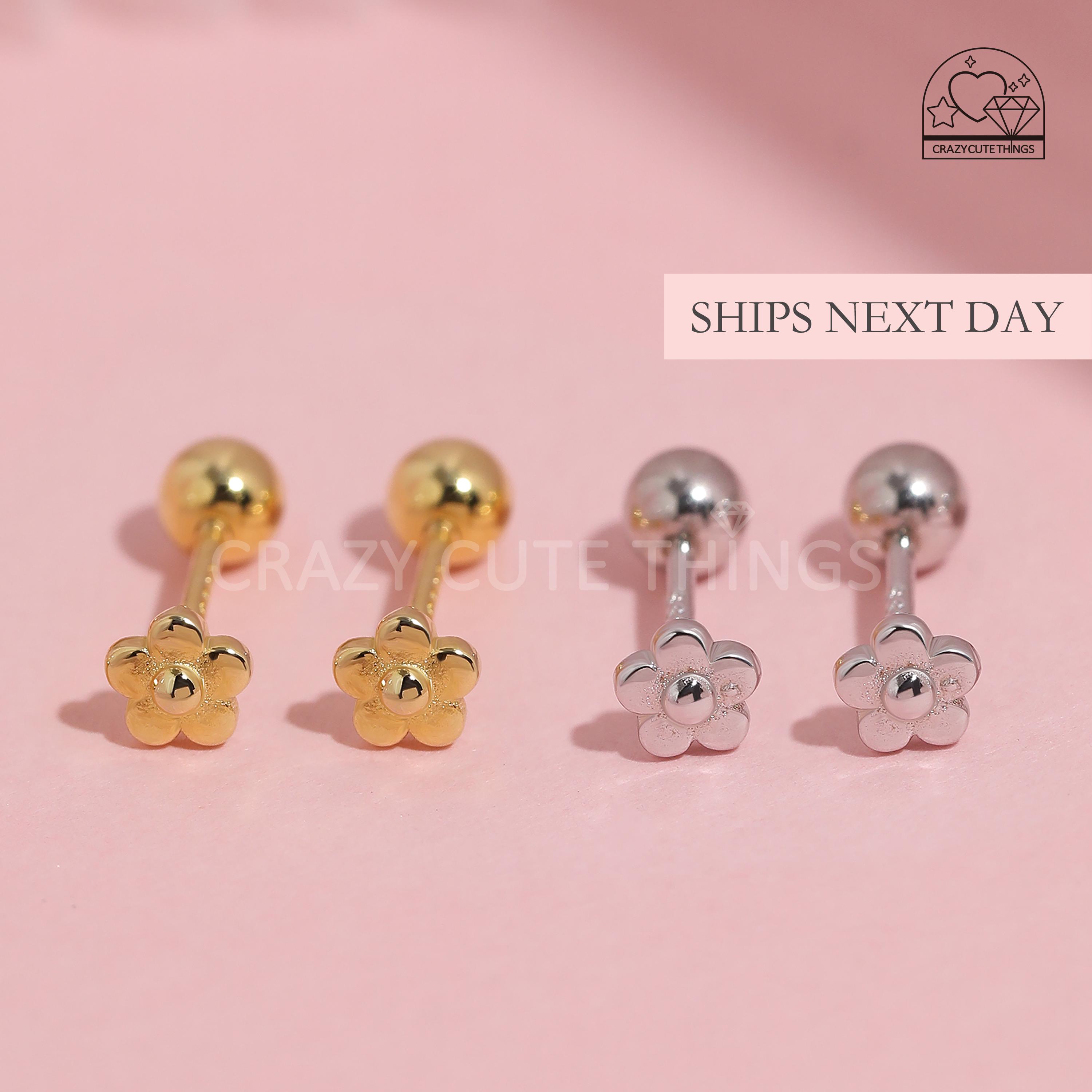 Boucles D'oreilles Fleur CZ Pour Enfant - Argent Sterling 925 - Dos à Vis