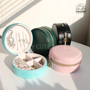 Piccolo astuccio portagioielli da viaggio con cerniera, scatola portagioielli in pelle PU, organizer portagioielli multifunzione, mini custodia portaoggetti portatile
