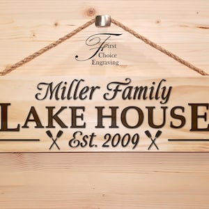 Placa personalizada de casa no lago | Placa personalizada de madeira para lago | Presente gravado | Placa rústica | Placa de casa no lago | Placa de lago | Placas de casa
