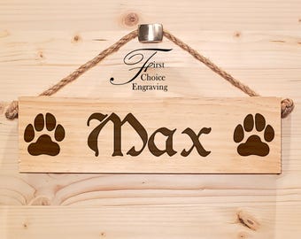 Dog Sign | Custom Wooden Dog Name Sign | Engraved Gift | Pet Name Plates | Pet Sign | Custom Pet Sign | Crate Signs | Paw Sign