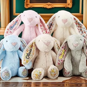 Customrized Embroidered Bunny Rabbit, Monogrammed Bunny, Newborn Baby Gift, Baby Shower Gift, Stuffed Animal, Plush Bunny Toy, Gift For Kid