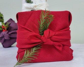 Red Linen Furoshiki Japanese Wrapping Cloth