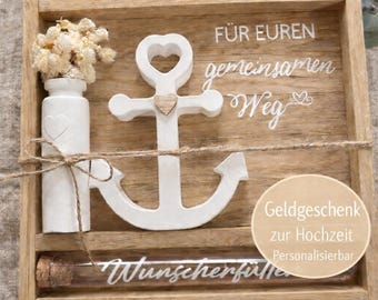 Geldgeschenk Hochzeit personalisierbar - Geldgeschenk Hochzeit Anker Holzbox – Hochzeitsgeschenk für Brautpaar –  Maritimes Geschenk