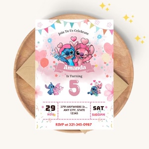 Stitch Editable Birthday Invitation Template, Printable Birthday Party Invitations, Digital Kids Party Invite, Digital Download Card Invite