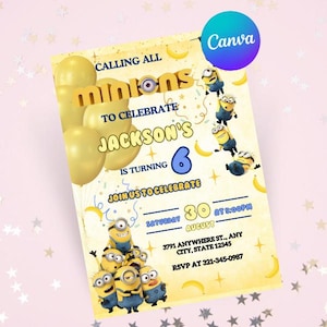 Editable Minion Birthday Invitation Template, Printable Birthday Party Invites, Digital Kids Party Invite Template, Minions Birthday Card