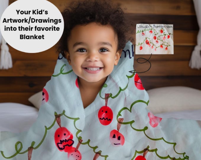 Personalized Kids Art Blanket: Custom Drawing Keepsake Gift