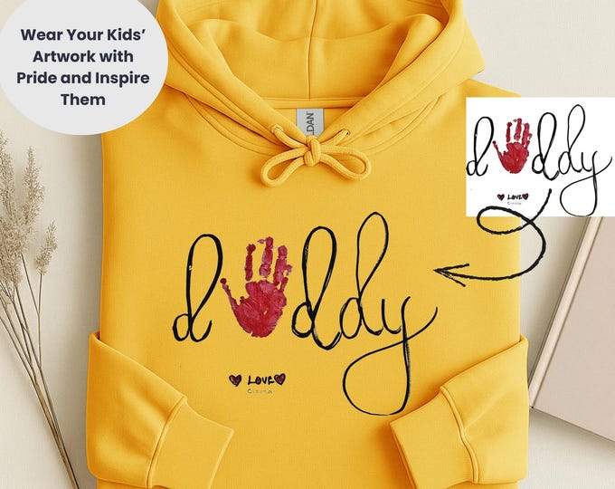 Kids Artwork 'Daddy' Hoodie: Children's Handprint Design