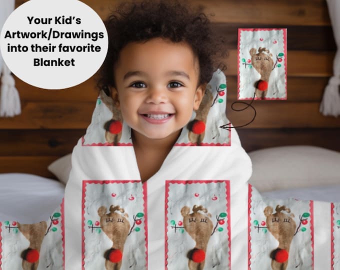 Custom Kids Art Blanket: Personalized Drawing Keepsake Gift