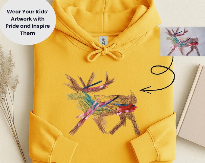 Personalized Kids Reindeer Hoodie: Custom Child Artwork Sweatshirt