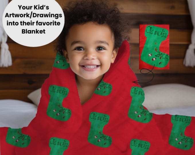 Custom Kids Artwork Blanket – Personalized Child Drawing Throw – Unique Keepsake Gift for Parents & Grandparents