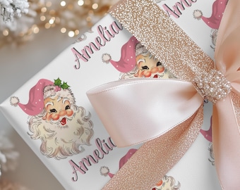 Childrens Personalized Christmas Wrapping Paper – Custom Pink Gift Wrap