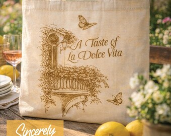 La Dolce Vita Canvas Tote Bag – Mediterranean Italian Coastal Tote, Rustic European Summer Market Bag, Italy Inspired Gift