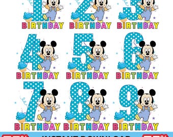 Baby Mickey PNG: Light Blue Birthday Shirt Iron On Designs (Digital Download)