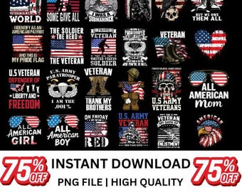 American Flag T-Shirt Designs: Patriotic Sublimation PNG (Digital Download, 24 Designs)