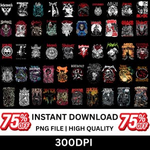 50  Metal Band Logo Bundle | DTF Sublimation & POD Designs | Popular Bands Artwork | High-Quality PNG Files
