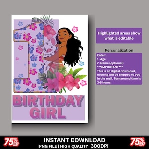 Personalization Moana Birthday PNG, Moana Birthday Girl Birthday, Digital download T-shirt DIY Moana,  Iron-On image for DTF Sublimation,