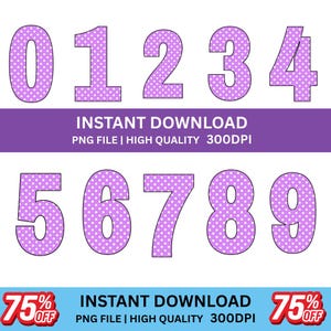 Birthday Numbers PNG Minnie Mouse Birthday Number Sublimation Polka dot Clip art 0-9 Clipart Pink doodle numbers Minnie
