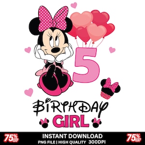 5th Birthday Minnie PNG: Pink Sublimation Design (Digital Download