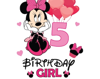 5th Birthday Minnie PNG: Pink Sublimation Design (Digital Download