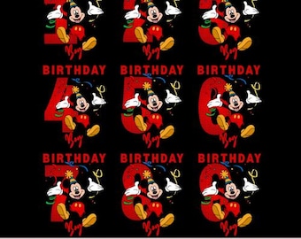 Mickey Mouse Birthday PNG: Iron On Transfer Designs (Digital Download)