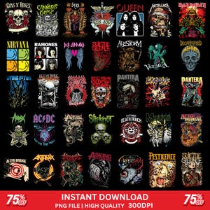 35 Classic Metal & Hard Rock Band T-shirt Designs PNG Digital Download High Quality Images | Best Quality Files | Rock Bundle