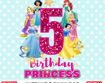 Camiseta de cumpleaños de princesa PNG: Transferencia térmica, diseño mágico (descarga instantánea)