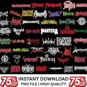 70 Band Logo PNG Bundle – Vintage Band Designs, Heavy Metal PNG, Music Logo Clipart for Cricut & Sublimation Projects