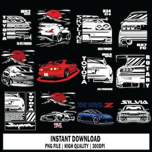 30 Classic JDM T-shirt Designs PNG Digital Download High Quality Images | Best Quality Files | CAR Bundle