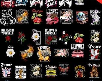 Streetwear PNG Bundle: Cars, Roses, Quotes (Digital Download)