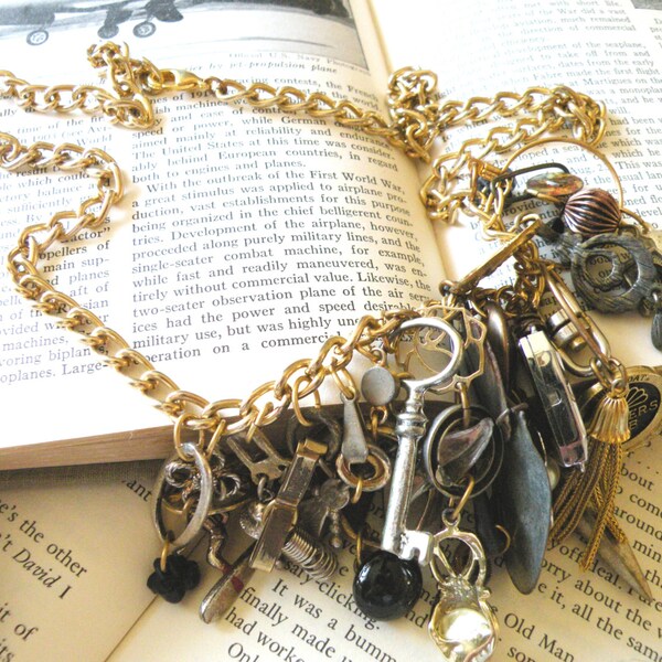 JUNQUE altered art necklace random found objects assemblage vintage charm rustic