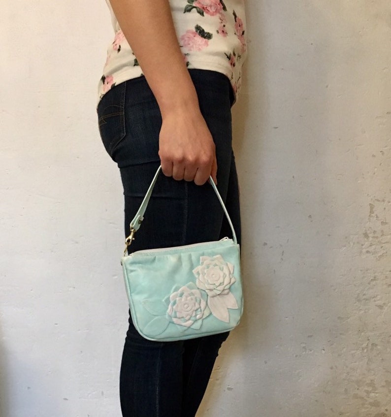 BLUE crossbody bag Leather floral crossbody blue floral crossbody womens floral purse leather messenger light blue leather shoulder bag