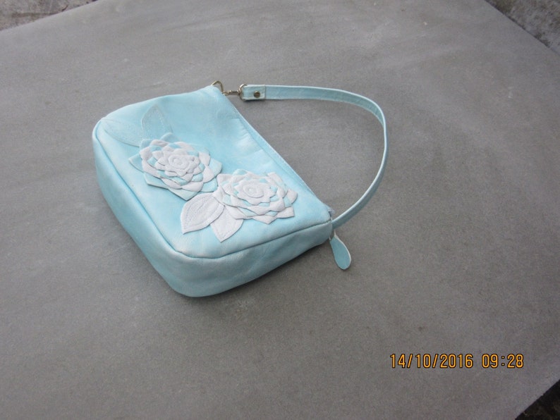 BLUE crossbody bag Leather floral crossbody blue floral crossbody womens floral purse leather messenger light blue leather shoulder bag