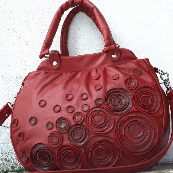 NEW Roses in Scarlet Leather Handbag