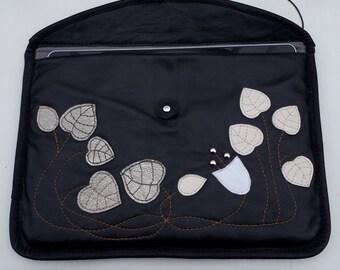 iPad Case, Leather ipad mini clutch bag, art nouveau  case, black and gold flowers ipad case, tablet case,computer wallet,gift christmas