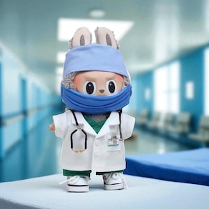 Labubu Doktoruniform - Plüsch-Puppenkleidung mit Hut & Maske für 17 cm Labubu
