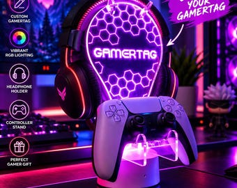 Personalized Gaming Controller and Headphone Stand,Gamer Tag Custom Headset Station,Gamer Christmas Gift,ps5 controller,xbox Headset Holder