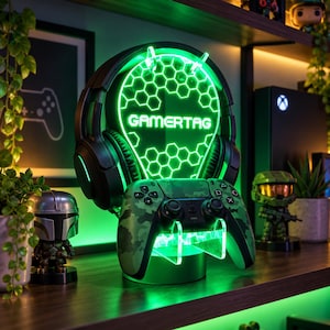 RGB led-controllerhouder en hoofdtelefoonstandaard, headset gamingstation, kerstcadeau-idee gamer, ps5-controller, xbox-headsetstandaard
