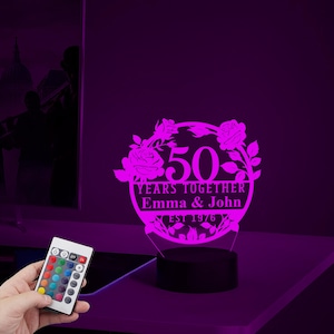 50th Anniversary Gift Night Light,Parents Anniversary,Golden Anniversary,50 Year Anniversary Lamp, Wedding Anniversary,xmas gift for parent
