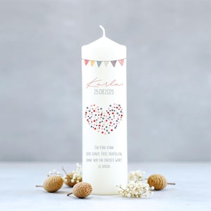 Baptismal candle heart - personalized - for girls - individual and personalized baptismal candle - watercolor motifs - kerzeundco.