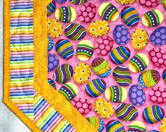 Colorful Small Easter Eggs Octagon Table Topper/Reversible/Shady Spring Quilts