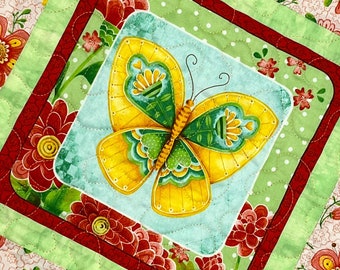 Bright and Bold Butterfly Floral Table Topper/Reversible/Shady Spring Quilts